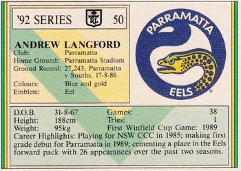 1992 Regina NSW Rugby League #50 Andrew Langford Back